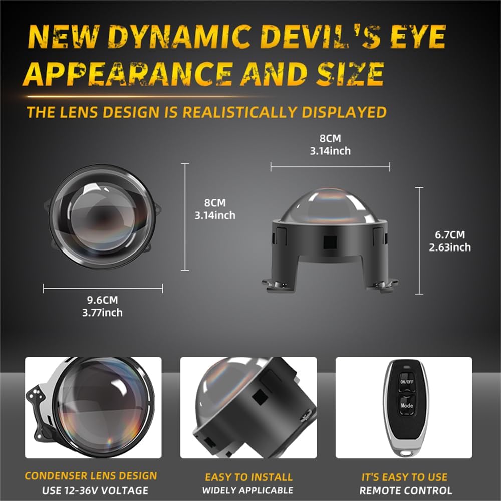2PCS Dynamic Devil Eyes LED Car Headlight, Demon Eye Headlights for Cars and Motorcycles