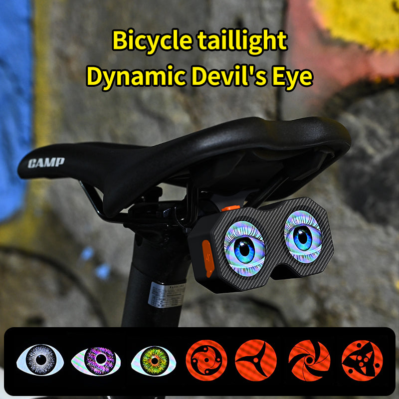 Demon Eyes Bike Tail Light, LED Dynamic Devil Eyes Light for Bicycles, Mountain Bikes and Motorcycles, DIY Personalized Light Display, Waterproof, USB Rechargeable