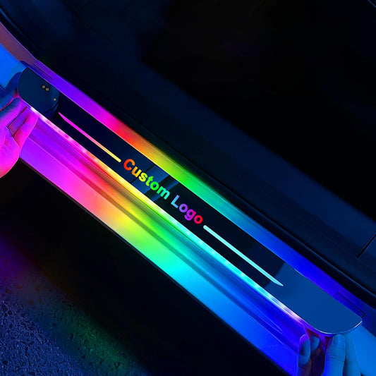 Custom Car Door Sills,Custom Logo Or Text Led Door Sills for Car,Wireless Lights with 7 Colors/28 Change Modes