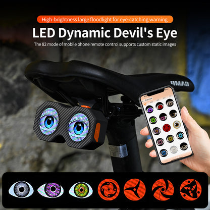 Demon Eyes Bike Tail Light, LED Dynamic Devil Eyes Light for Bicycles, Mountain Bikes and Motorcycles, DIY Personalized Light Display, Waterproof, USB Rechargeable