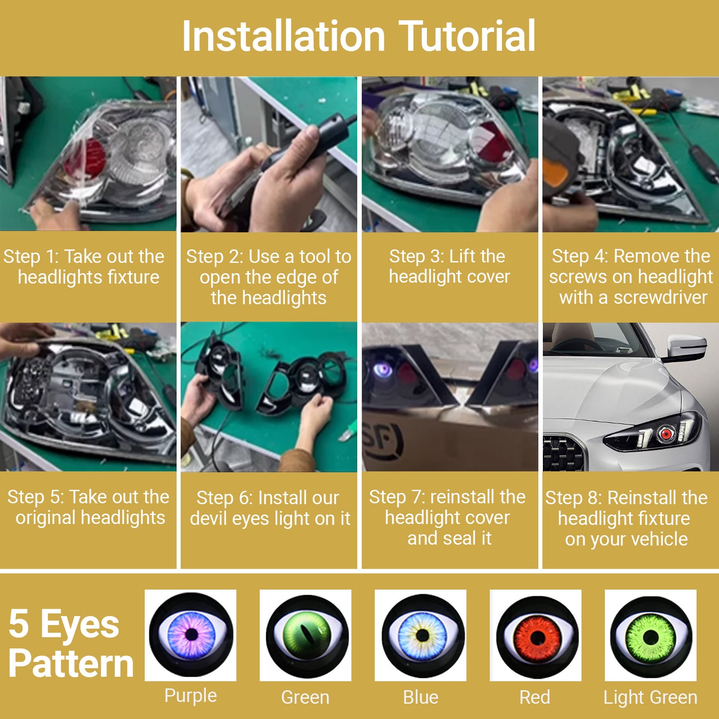 2PCS Dynamic Devil Eyes LED Car Headlight, Demon Eye Headlights for Cars and Motorcycles