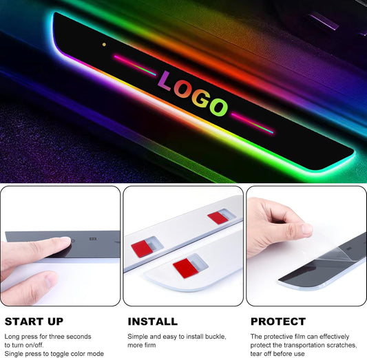 Custom Car Door Sills,Custom Logo Or Text Led Door Sills for Car,Wireless Lights with 7 Colors/28 Change Modes
